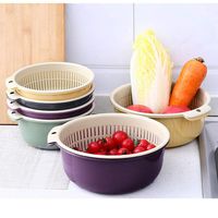 LINKIOM Double-Layer Separation Design Multifunction Kitchen Colander, Double Layered Rotatable Drain Basin and Basket,Large and Small Size (Large, blue)
