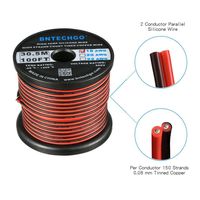 BNTECHGO 18 Gauge 2 Conductor Parallel Silicone Wire Spool Red Black Lead Wire 100 ft Stranded Wire