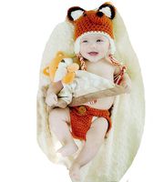 Infant Photography Props Crochet Costume Outfits Cute Fox Hat+Pant for 0-3 Months Newborn Baby Boy Girl