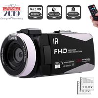Camcorder 1080P FHD Video Camera Night Vision Video Camcorder with 270 Degree Rotation Screen and Remote Control Vlogging Camera for YouTube with 2 Batteries (V5I) (V5IA)
