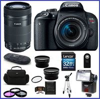 Canon EOS Rebel T7i DSLR Camera with Canon EF 18-55mm & EF-S 55-250mm f/4-5.6 is STM Lenses (USA Warranty) Bundle; 32GB SDHC Memroy Card + Telephoto & Wide Angle Lenses + Full Size Tripod + More