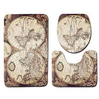 HYRL Carpets 3 Piece Sets Bath Rug For Bathroom Non Slip Contour Mat Lid Cover Washable Bath Rug Set Pattern Toilet Cushion,B