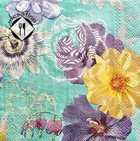 MesaFina Cocktail Beverage Bloomy Delight Paper Napkins, Light Blue, 40 ct
