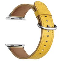 LoveBlue For Apple Watch Series 3/Series 2/Series 1 Band,Single Tour Apple Watch Leather Band, Genuine Leather Band Bracelet Wrist Watch Band with Adapter for Apple Iwatch (42mm-Yellow)