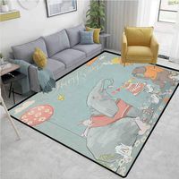 Kids Birthday Solid Door Mat Welcome, Festive Celebration Surprise Party Theme Art with Elephant Bear and Hares, Durable Carpet Area rug - Living Dinning Room Bedroom Rugs and Carpets(6'x 9')