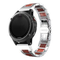 LDFAS Fenix 5S Plus Band, Natural Wood Red Sandalwood Silver Stainless Steel Metal Watch Band, 20mm Quick Release Easy Fit Strap Compatible for Garmin Fenix 5S/5S Plus/D2 Delta S Smartwatch