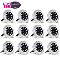 Otdair Solar Ground Lights, 8 LED Outdoor Solar Disk Lights, Waterproof In-Ground Lights, Solar Garden Lights, Landscape Lights for Pathway, Yard, Deck, Patio, Walkway, 12 Packs