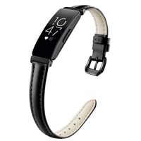 OenFoto Bands Compatible Fitbit Inspire & Inspire HR, Adjustable Leather Replacement Accessories Wristband Strap for Fitbit Inspire & Inspire HR Smartwatch, Women Men, Large Black with Black Button