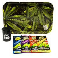 Bundle - 6 Items Be Lit Leafy Rolling Tray with (4) Assorted King Pin Hemp Wraps All Natural