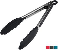 StarPack Premium Silicone Kitchen Tongs 9-Inch - Stainless Steel with Non-Stick Silicone Tips, High Heat Resistant to 600°F, For Cooking, Serving, Grill, BBQ & Salad (Gray Black)