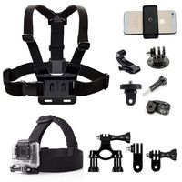 Action Camera Accessories Handlebar Head Chest Mount Strap Harness Adaptor with Cell Phone Clip for Sony Action Cam/XiaoMi YI 4K+4K,Lite/Gopro Hero/iPhone Xs Max XS XR 8+7+6+5 Any Cellphone Selfie