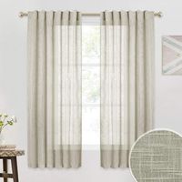 RYB HOME Sheer Curtains 63 inches - Solid Linen Texture Semi-Sheer Window Shades, Rod Pocket Back Tab Hanging Light Airy Privacy Voile for Bedroom Living Room Cafe, Taupe, 52 x 63 Long, 1 Pair