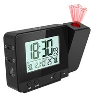 Jhua Digital Projection Alarm Clock Dimmable Alarm Clock with Indoor Temperature Hygrometer, USB Charger, LDC Display Dual Alarm Clocks for Bedrooms Ceiling Wall, DC & Battery Operated, Black