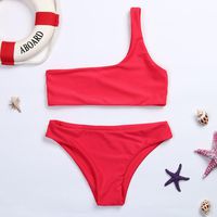 Fheaven Women One Shoulder Bikini Solid Bralette Swimsuit Beach Bikini Set Swinwear (S, Red)
