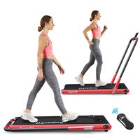 Goplus 2 in 1 Folding Treadmill, 2.25HP Under Desk Electric Treadmill, Installation-Free, with Remote Control, Bluetooth Speaker and LED Display, Walking Jogging Machine for Home/Office Use (Red)