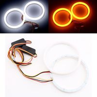Qasim 1-Pair 110MM White+Amber Switchback 132SMD 4014 LED Halo Ring Angel Eye Headlight Lamp 12V