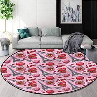 RUGSMAT Eiffel Tower Modern Machine Round Bath Mat,Tasty Macaroon Coffee Living Room Bedroom Study Soft Carpet Diameter-39