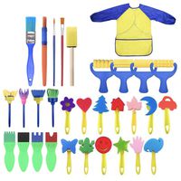 Hanpmy Early Learning Kids Paint Set, 31Pcs/set Fun Child Early Learning Sponge Painting Brushes Kit, Mini Sponge Different Shape Painting Brushes & Waterproof Long Sleeve Apron