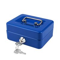 Cash Box with Lock and Slot for Kids Small Cash Box with Money Tray Metal Piggy Bank Safe Box 4.9" x 3.7" x 2.4" Blue