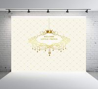 Baby Shower Backdrop Birthday Photo booth Photography Backdrops Party Wall Decoration Welcome Little Prince Gold Crown Background W-326 (6.5x5ft FiVan)
