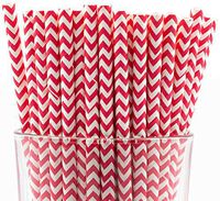Pack of 300 Red Chevron Biodegradable 4-Ply Paper Drinking Straws (Compostable, Non-toxic, BPA-free)