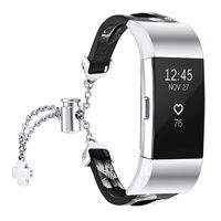 fastgo Compatible with Fitbit Charge 2 Bands, Slim Breathable Lightweight Replacement Leather Wristband Bracelet Sport Straps Compatible with Charge 2 HR Band for Women (Black/Grey Flower)