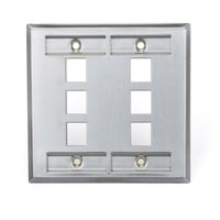 Leviton 43080-2L6 QuickPort Wallplate, Dual Gang, 6-Port, Stainless Steel, with Designation Window