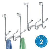 iDesign York Metal Over the Door Organizer, 3-Hook Rack for Coats, Hats, Robes, Towels, Jackets, Purses, Bedroom, Closet, and Bathroom, 8.38" x 5.25" x 11", Set of 2, Chrome