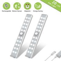 Wardrobe Light, OxyLED Motion Sensor Closet Lights, 20 LED Under Cabinet Lights, USB Rechargeable Stick-on Stairs Step Light Bar, LED Night Light, Safe Light with Magnetic Strip, 2-pack, T-02U