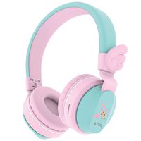 Kids Headphones, Riwbox BT05 Wings Foldable Headphones Wireless Bluetooth Over Ear 85dB/103db Volume Control Wireless Headphones with Mic/TF Card Compatible for iPad/iPhone/PC/Kindle (Pink Green)