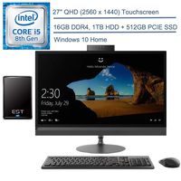 2020 Lenovo IdeaCentre 520 27" QHD Touchscreen All in One Desktop Computer, 8th Gen Hexa-Core i5-8400T (Beats i7-7700T), 16GB DDR4, 1TB HDD + 512GB PCIE SSD, Windows 10 + EST 500GB External Hard Drive