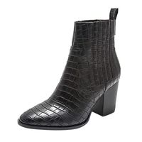 Cenglings Sexy Women Square Toe Snakeskin Print High Chunky Heel Pumps Zipper Ankle Boots Slip On Plus Size Party Shoes Black