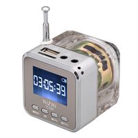 NIZHI TT-028 Portable Music Box USB TF Micro SD Card MP3 Player LCD Time Display Mini Speaker FM Radio (Silver)