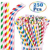 Whaline 250Pcs Bendable Paper Straws, Biodegradable Colorful Drinking Straws for Juices, Shakes, Smoothies, Birthday, Wedding, Anniversary Decorations, Party Supplies (5 Colors)