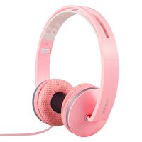 Ultraudifonos Gorsun Stereo Lightweight Foldable Corded Headphones Adjustable Headband Headsets with Mic 3.5mm Volume Control for Cellphones Smartphones iPhone Laptop PC Mp3/4 Earphones (Pink)