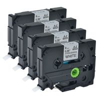 GREENCYCLE 4PK Extra Strength Adhesive Black on White Label Tape Compatible for Brother TZE-S221 TZ-S221 TZeS221,0.35 Inch,PT-P750W Labeling Maker