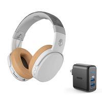 Skullcandy Crusher Foldable Noise Isolating Over-Ear Wireless Bluetooth Immersive Headphone Bundle with Anker 2 Port USB Wall Charger - Gray/Tan