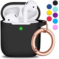 R-fun AirPods Case Cover with Keychain, Full Protective Silicone AirPods Accessories Skin Cover for Women Men Girl with Apple AirPods Wireless Charging Case, Front LED Visible-Black