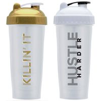 GOMOYO Motivational Quotes on Performa Perfect Shaker Bottle, 28 Ounce Classic Protein Shaker Bottle, Actionrod Mixing Technology, Dishwasher Safe, Leak Proof (Killin' It Gold & Hustle White - 28oz)