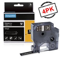 Industrial Replace Dymo Rhino A1805435 Permanent Vinyl Labels Tape, Compatible for DYMO Rhino 4200,5000,5200,6000,RhinoPro Label Maker, LabelWriter, White on Black, 1/2Inch x 18ft,(12mm x 5.5m),4-Pack