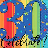 amscan A Year to Celebrate Theme 30" Must-Have Beverage Table Napkins, Multicolored, 5"x5"