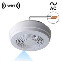 WF-402SAC Sony 1080p IMX323 Chip Super Low Light Spy Camera with WiFi Digital IP Signal, Recording & Remote Internet Access, Camera Hidden in a Fake Smoke Detector (120VAC, Straight-Down View)