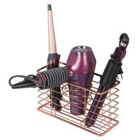 mDesign Farmhouse Metal Wire Bathroom Wall Mount Hair Care & Styling Tool Organizer Storage Basket for Hair Dryer, Flat Iron, Curling Wand, Hair Straightener, Brushes - Holds Hot Tools - Rose Gold
