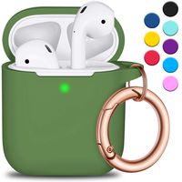 R-fun AirPods Case Cover with Keychain, Full Protective Silicone AirPods Accessories Skin Cover for Women Girl with Apple AirPods Wireless Charging Case, Front LED Visible-Olive Green