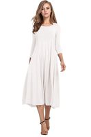 Hotouch Women's Floral Print Short Sleeve Pockets Empire Waist Pleated Long Maxi Dress (White L)