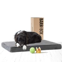 BarkBox Memory Foam Platform Dog Bed | Plush Mattress for Orthopedic Joint Relief | Machine Washable Cuddler with Removable Cover and Waterproof Lining | Includes Squeaker Toy | Grey | Large