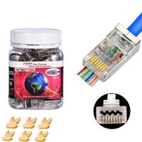 RJ45 23AWG Cat6a Cat6 Connector Gold Plated 8P8C Pass Through Shield Plug （50Packs）