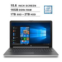 HP 2019 Newest 15.6 Inch HD Laptop (Intel Quad Core i7-8550U up to 4.0 GHz, 16GB RAM, 1TB SSD + 2TB HDD, Intel HD Graphics 620, WiFi, Bluetooth, DVD, HDMI, Windows 10 Home) (Silver)