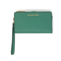Michael Kors Jet Set Travel Double Zip Saffiano Leather Wristlet Wallet (Pine Green)