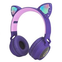 Kids Wireless Headphones Cat Ear Bluetooth Headphones with Flashing Led Light, SD Card Slot, FM,3.5 mm Audio Jack Wired Kids On Ear Headphones for Boys Girls Adults(Purple)